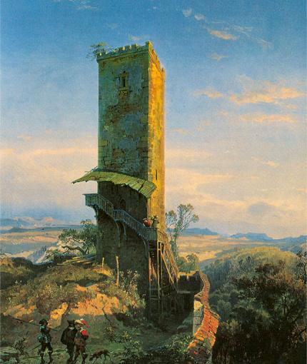 August von Wille: Blick auf den Südturm der Wartburg, 1859, Öl auf Leinwand, 57,9 x 46 cm, Wartburg-Stiftung Kunstsammlung Inv.-Nr. M0262
