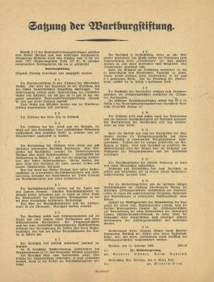 Foto: Satzung der Wartburg-Stiftung von 1922